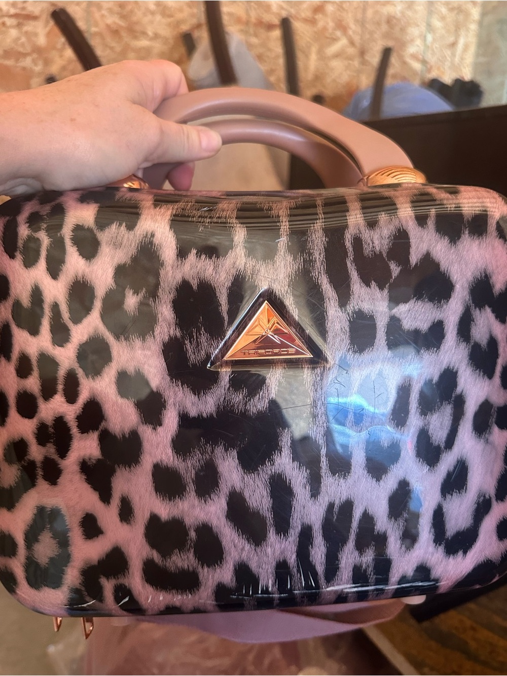 Pink Leopard Print Dome makeup bag with Top Handle